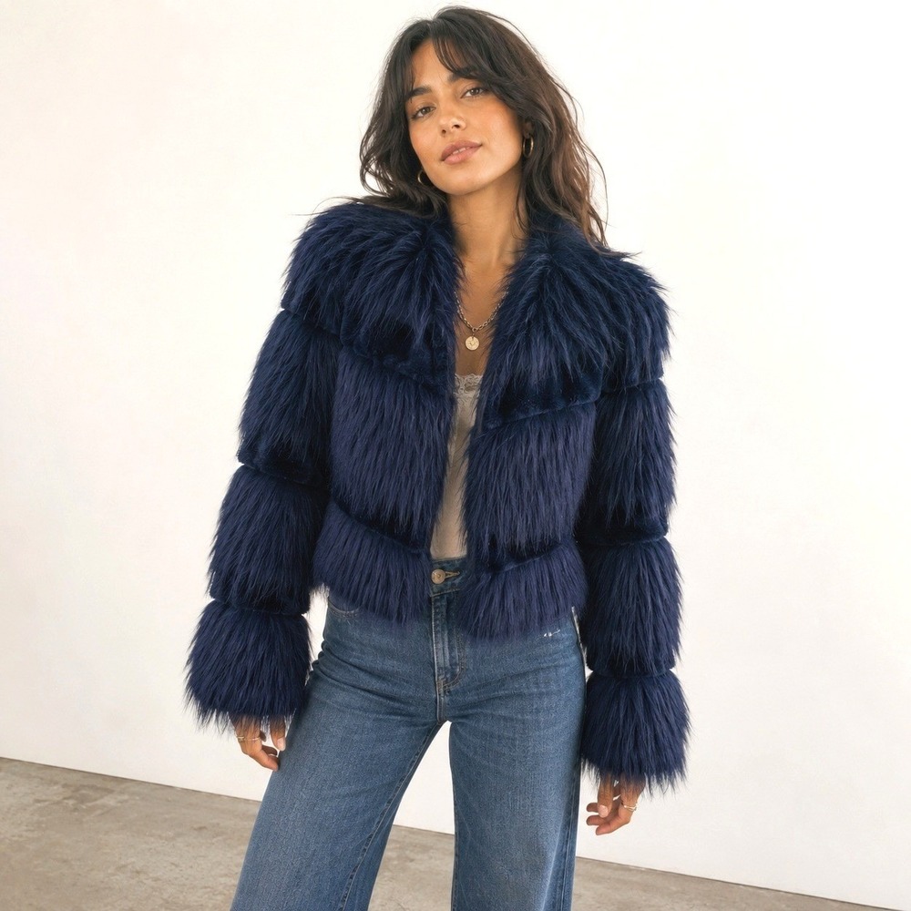 Urbancode Shaggy Faux Fur Crop Jacket Size M Penny Lane Boho Retro Whimsigoth